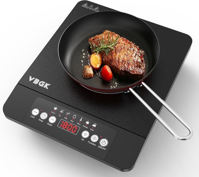 Bgk Single Burner Induction Cooktop,1800W Portable Induction Cooktop,110V Hot Plate with LCD Sensor Touch, 7 Temp Levels up to 518°F, Safety Lock, 4-Hour Timer, 9 Heat-Resistant Cooking - Image 1